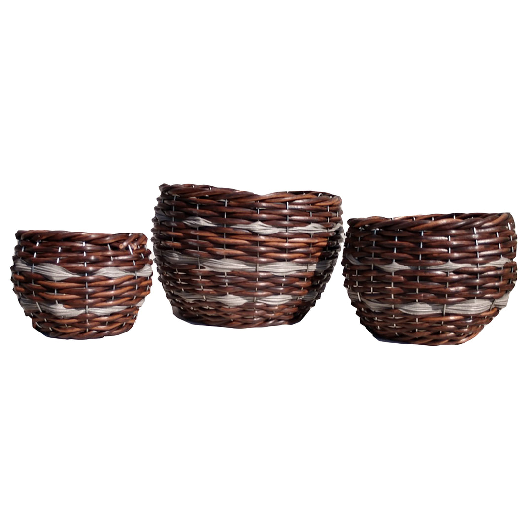 Gardener Select™ Round Brown 3-Piece Woven Wood Planter Set