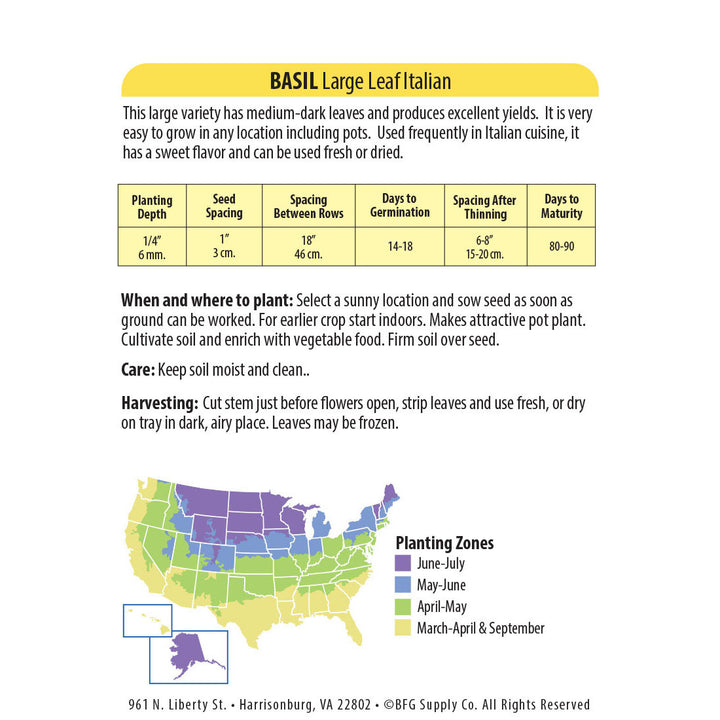 Wetsel Seed™ Large Leaf Italian Basil Seed