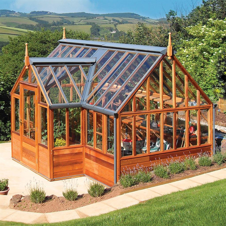 Gabriel Ash Portico Series Greenhouse Kit 8.11 x 14 ft. with Tempered Glass Panels and Red Cedar Wood Frame