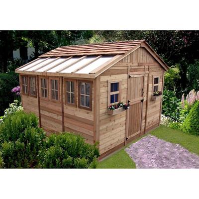 SunShed Garden Building and Greenhouse Kit 12 x 12 ft. with Glass Panels and Cedar Wood Frame