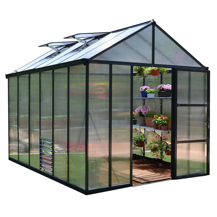 Palram - Canopia Glory Premium DIY Greenhouse Kit 8 ft. Wide with 10mm Twinwall Polycarbonate Panels and Aluminum Frame