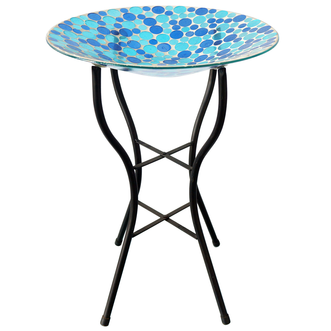 Gardener Select™ Mosaic Glass Blue Circle Design Bird Bath