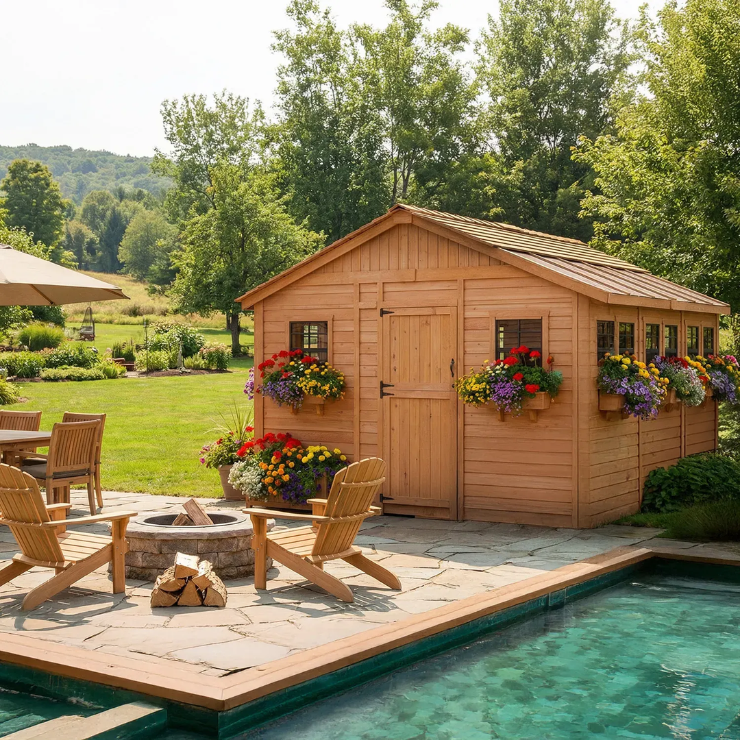 SunShed Garden Building and Greenhouse Kit 12 x 12 ft. with Glass Panels and Cedar Wood Frame