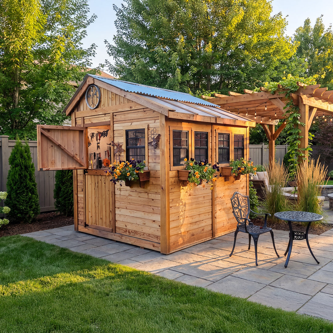 SunShed Garden Building and Greenhouse Kit 8 x 8 ft. with 6mm Twin-Wall Polycarbonate and Cedar Wood Frame