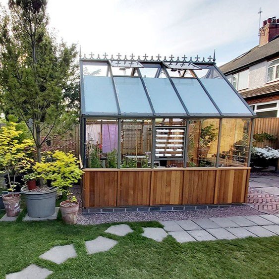 Cheltenham Cedar Greenhouse Kit, 9 ft. Wide with 3mm Safety Glass and Cedar Wood Frame - Greenhouse Megastore