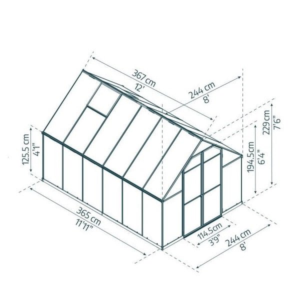Essence DIY Greenhouse Kit 8 x 12 ft. with 4mm Twin-Wall Polycarbonate Panels and Aluminum Frame - Greenhouse Megastore