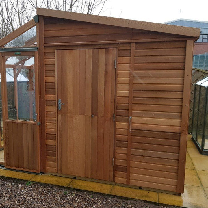 Fusion Hybrid Cedar Workshop & Greenhouse Kit 10 ft. Wide with 3mm Safety Glass and Cedar Frame - Greenhouse Megastore