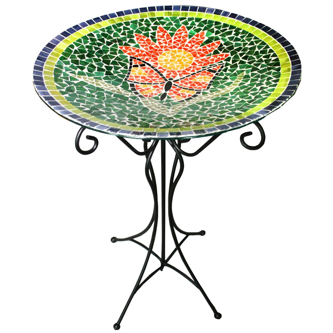Gardener Select® Mosaic Glass Butterfly Design Bird Bath - Greenhouse Megastore