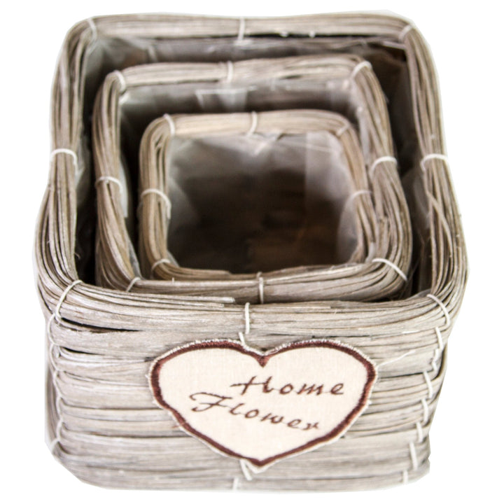 Gardener Select® White Square Wood Woven Basket Set - Greenhouse Megastore