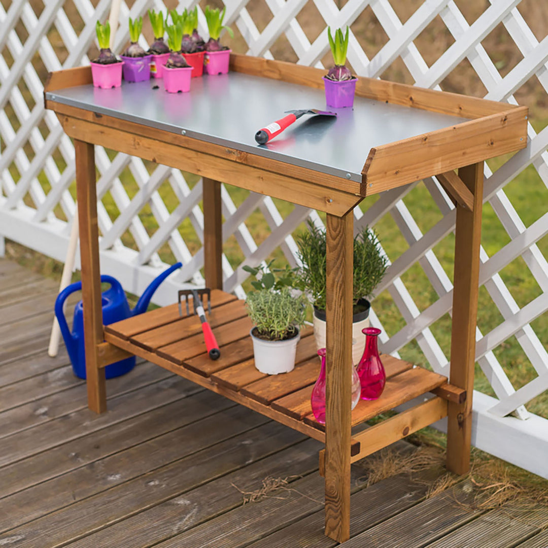 Gardener's Table With Tin Surface - Greenhouse Megastore
