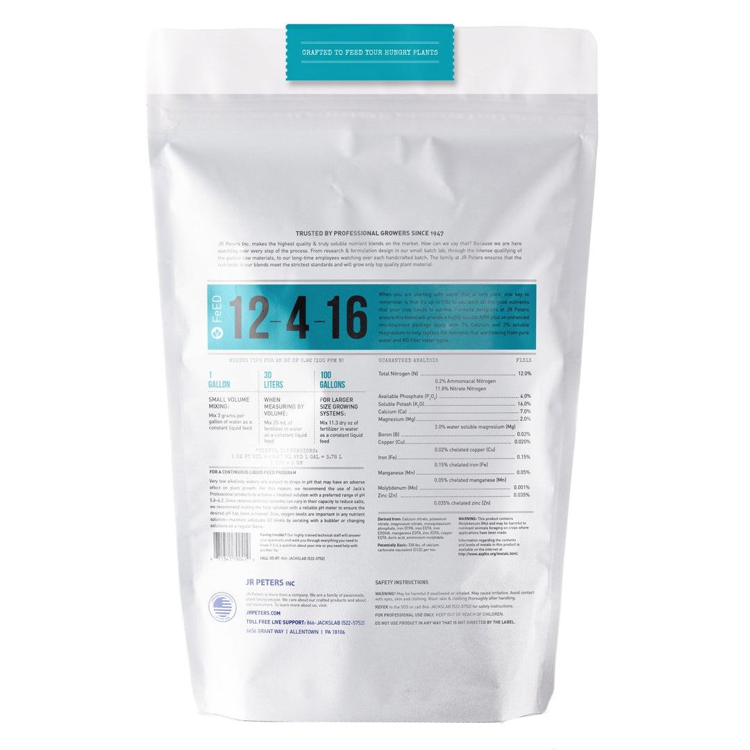 Jack's® Nutrients 12 - 4 - 16 RO Pure Water - Greenhouse Megastore