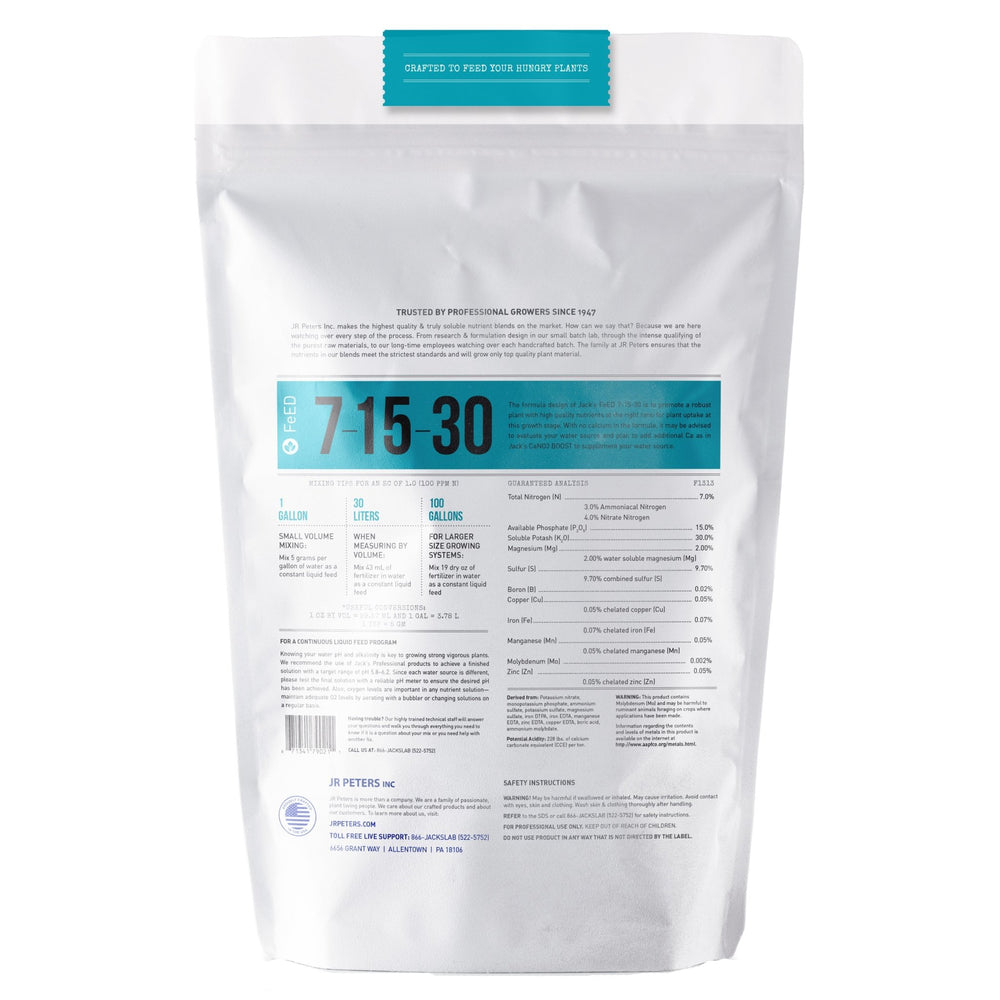 Jack's® Nutrients 7 - 15 - 30 Finish Fertilizer - Greenhouse Megastore