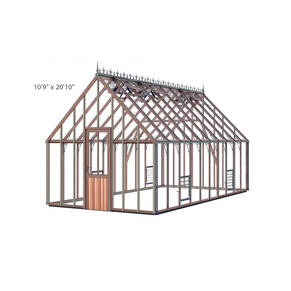 Lancing Cedar Glass to Ground Greenhouse Kit, 10 ft. Wide with 3mm Safety Glass and Aluminum Base - Greenhouse Megastore