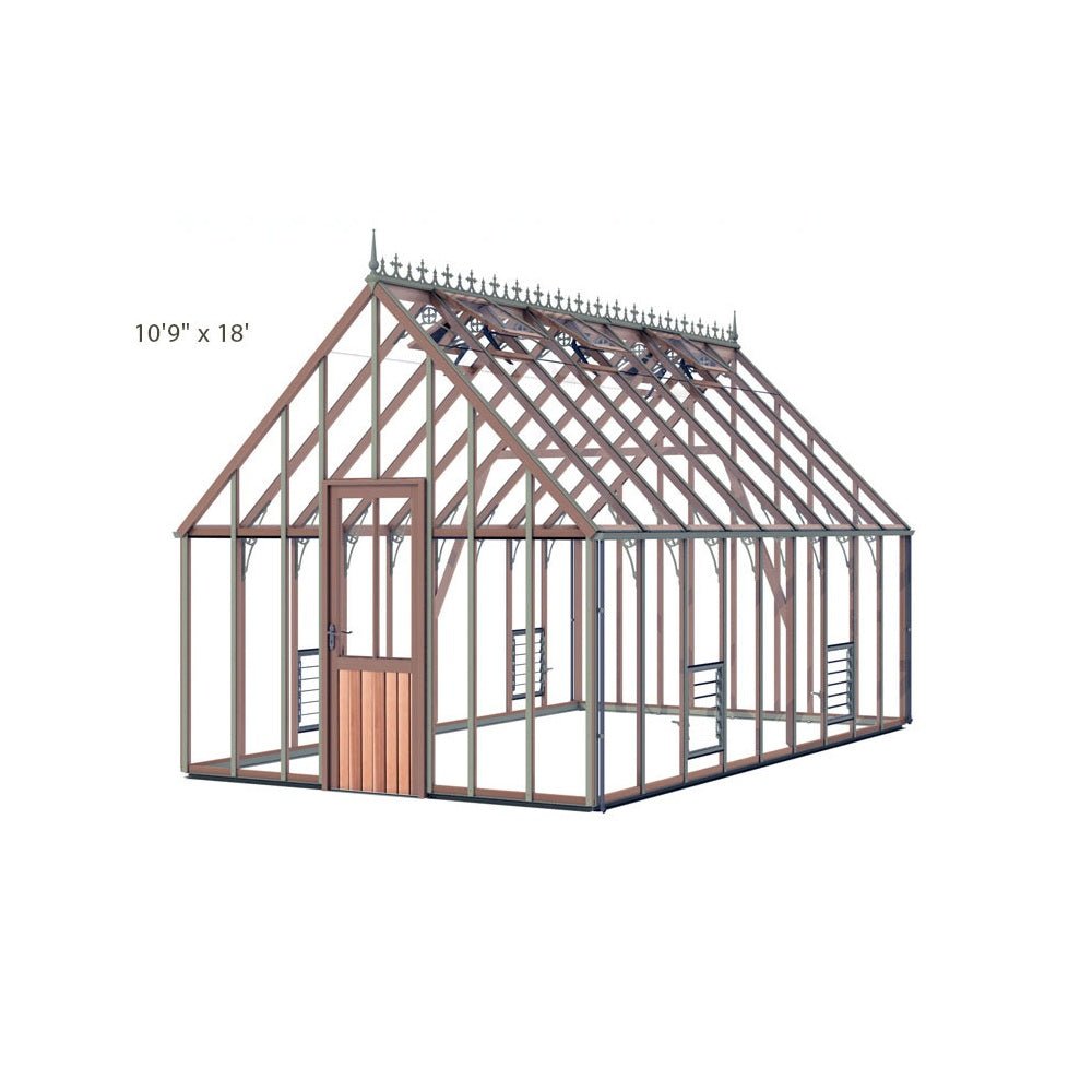Lancing Cedar Glass to Ground Greenhouse Kit, 10 ft. Wide with 3mm Safety Glass and Aluminum Base - Greenhouse Megastore
