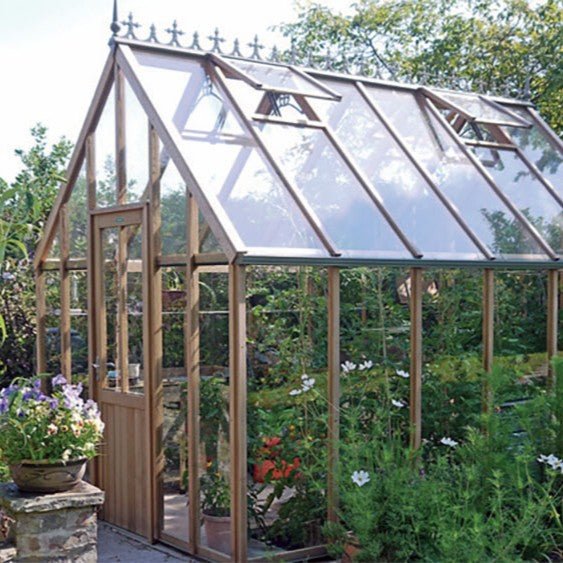 Lancing Cedar Glass to Ground Greenhouse Kit, 10 ft. Wide with 3mm Safety Glass and Aluminum Base - Greenhouse Megastore