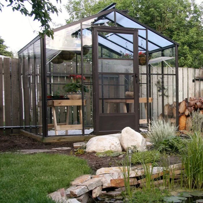 Legacy Greenhouse Kit 8 x 8 ft. with Tempered Glass Sidewalls, 6mm Polycarbonate Roof and Aluminum Frame - Greenhouse Megastore
