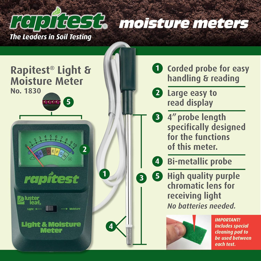 moisture meter for soil Luster Leaf Rapitest Light & Moisture Meter – Greenhouse Megastore