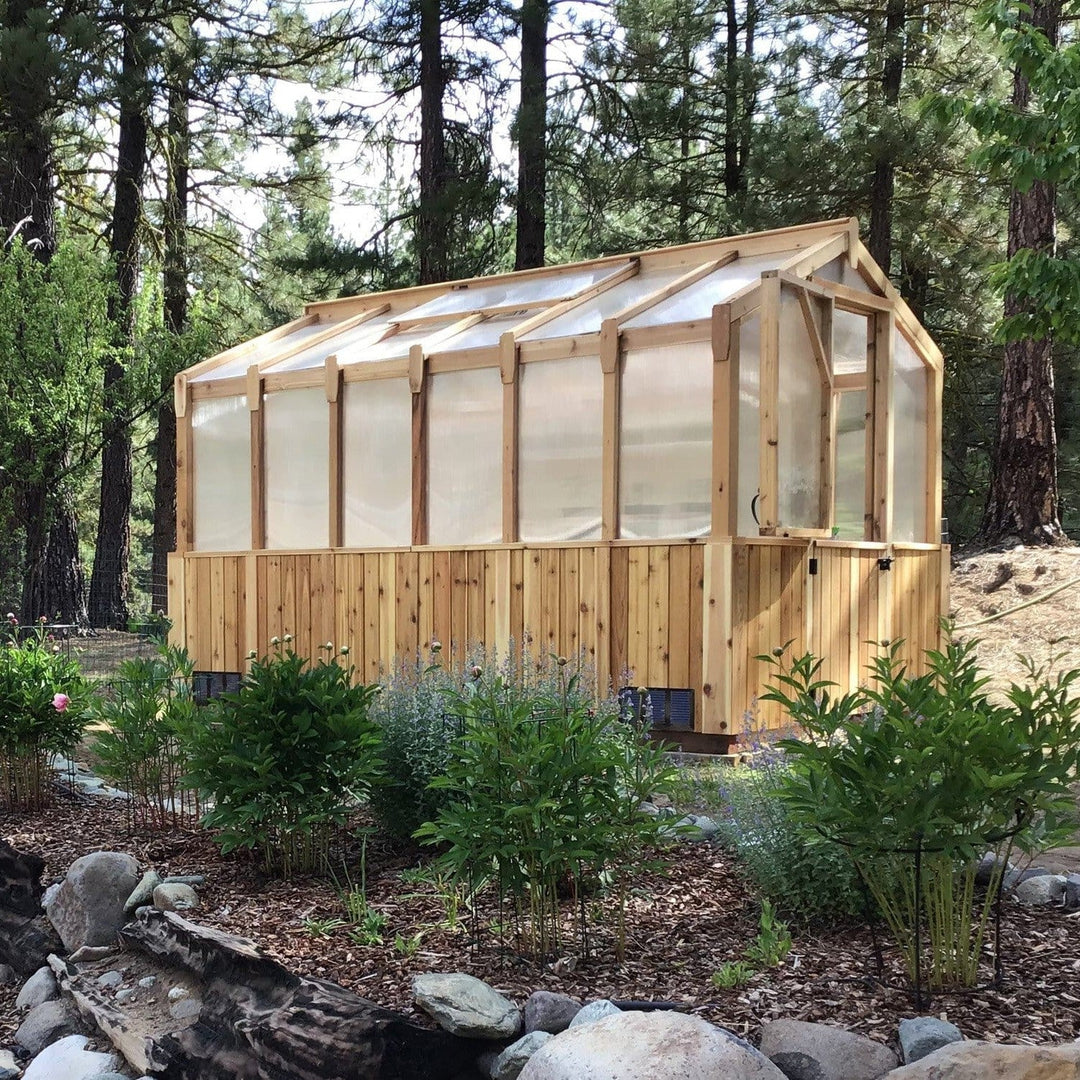 Outdoor Living Greenhouse Kit 8 ft. Wide with 6mm Twin Wall Polycarbonate Panels and Cedar Wood Frame - Greenhouse Megastore