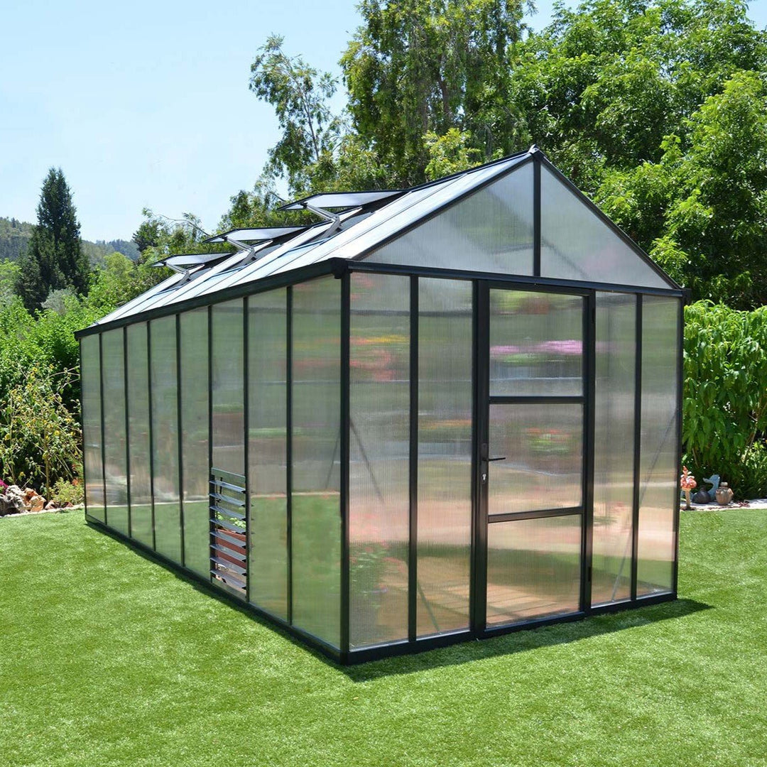 Palram - Canopia Glory Premium DIY Greenhouse Kit 8 ft. Wide with 10mm Twinwall Polycarbonate Panels and Aluminum Frame - Greenhouse Megastore