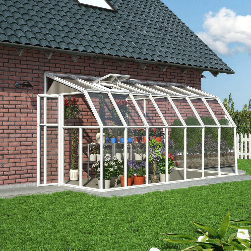 Rion Sun Lounge DIY Lean-to Greenhouse Kit 6.4 ft Wide with Acrylic Panels and PVC Frame - Greenhouse Megastore