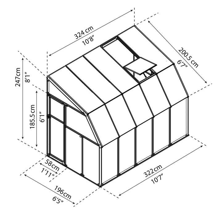 Rion Sun Lounge DIY Lean-to Greenhouse Kit 6.4 ft Wide with Acrylic Panels and PVC Frame - Greenhouse Megastore