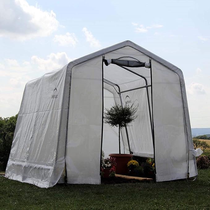 ShelterLogic GrowIT Peak Style DIY Greenhouse Kit 10 x 10 ft. with Triple Layer Translucent Polyethylene Cover and Steel Frame - Greenhouse Megastore