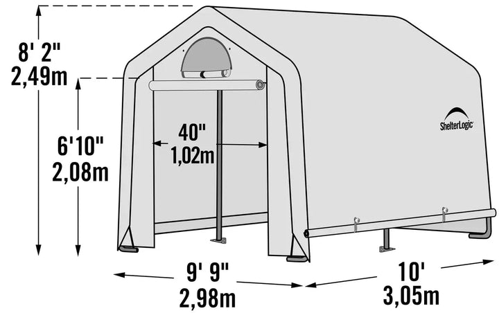 ShelterLogic GrowIT Peak Style DIY Greenhouse Kit 10 x 10 ft. with Triple Layer Translucent Polyethylene Cover and Steel Frame - Greenhouse Megastore