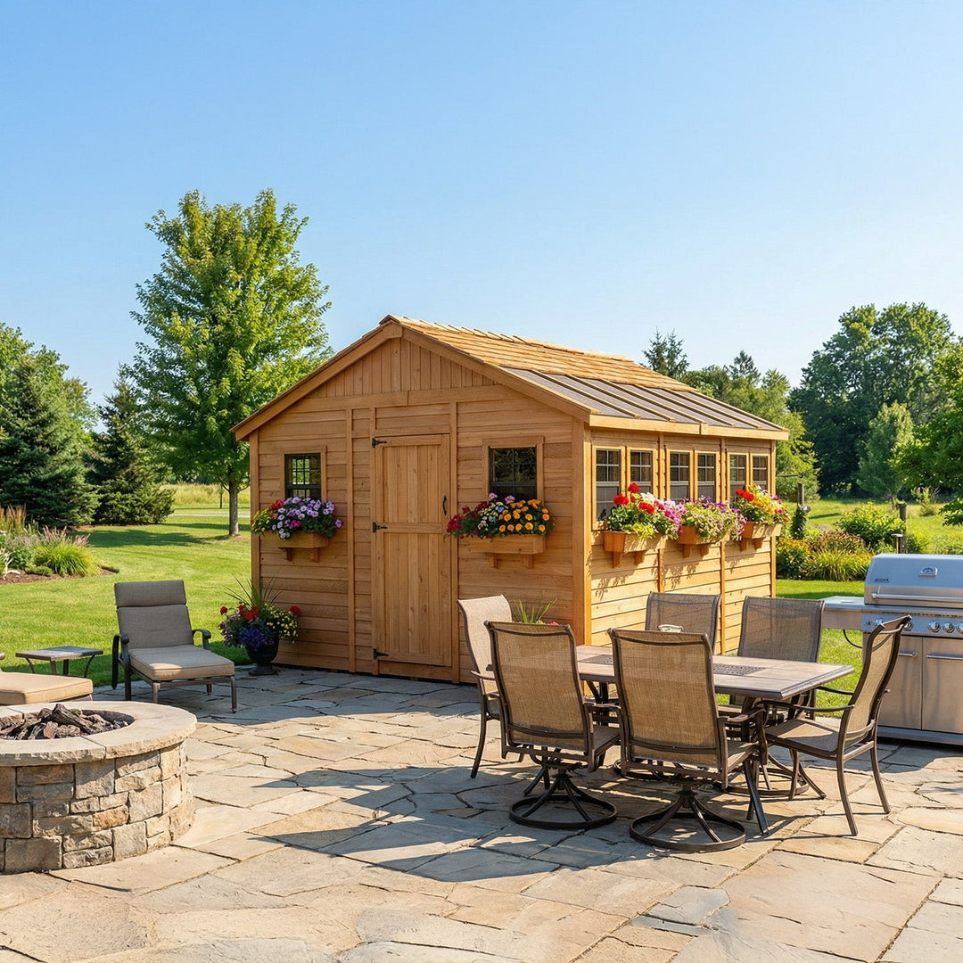 SunShed Garden Building and Greenhouse Kit 12 x 12 ft. with Glass Panels and Cedar Wood Frame - Greenhouse Megastore