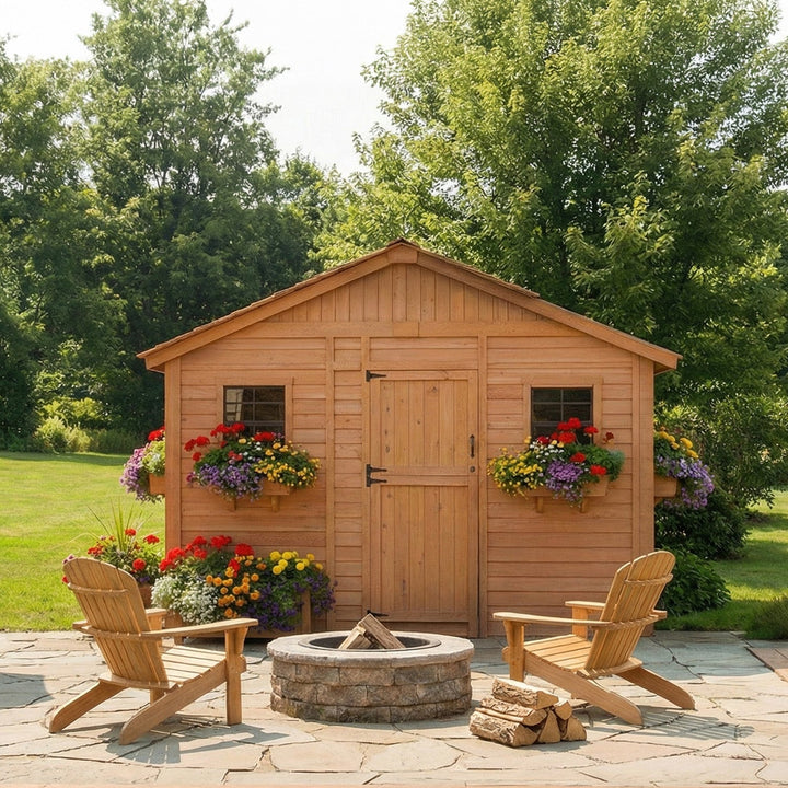 SunShed Garden Building and Greenhouse Kit 12 x 12 ft. with Glass Panels and Cedar Wood Frame - Greenhouse Megastore