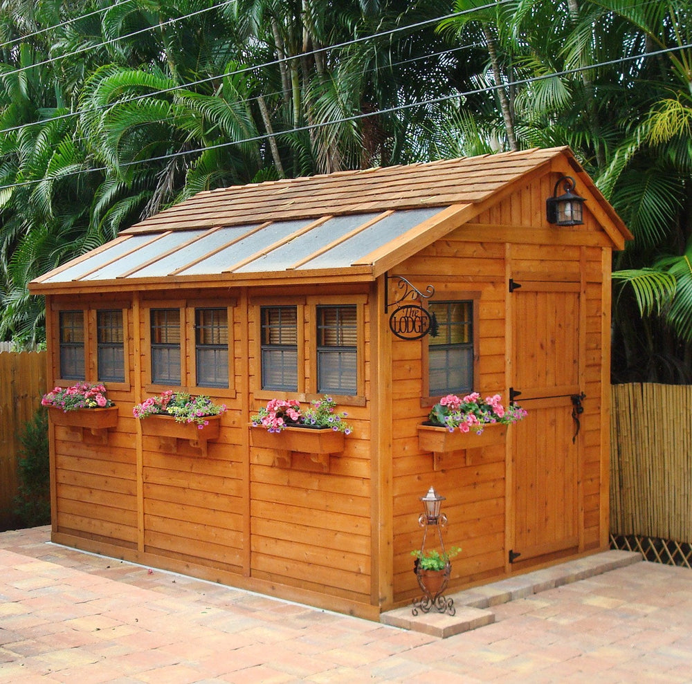 SunShed Garden Building and Greenhouse Kit 8 x 12 ft. with Glass Panels and Cedar Wood Frame - Greenhouse Megastore
