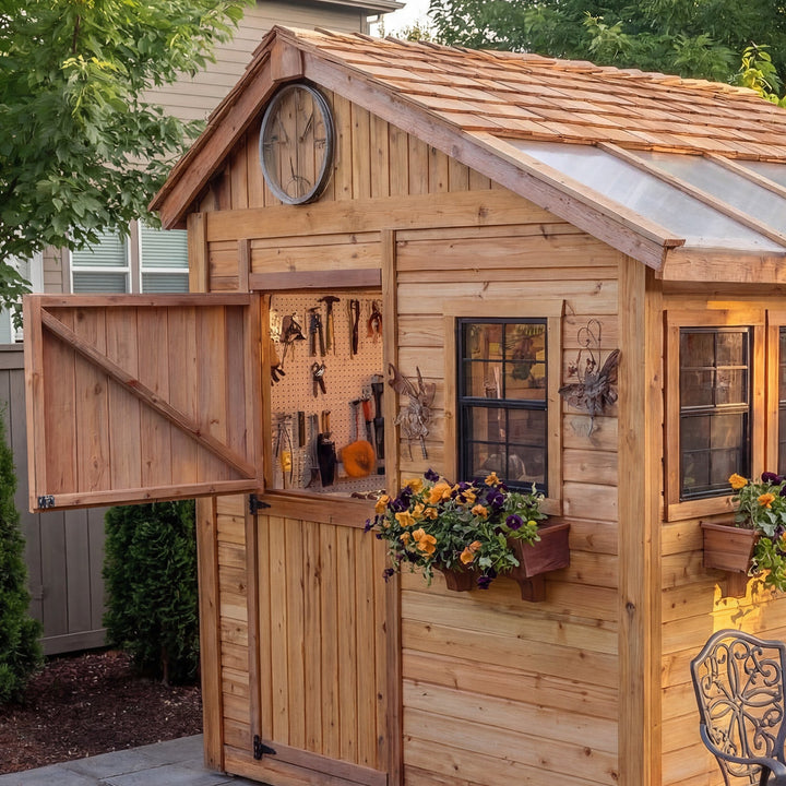 SunShed Garden Building and Greenhouse Kit 8 x 8 ft. with 6mm Twin-Wall Polycarbonate and Cedar Wood Frame - Greenhouse Megastore