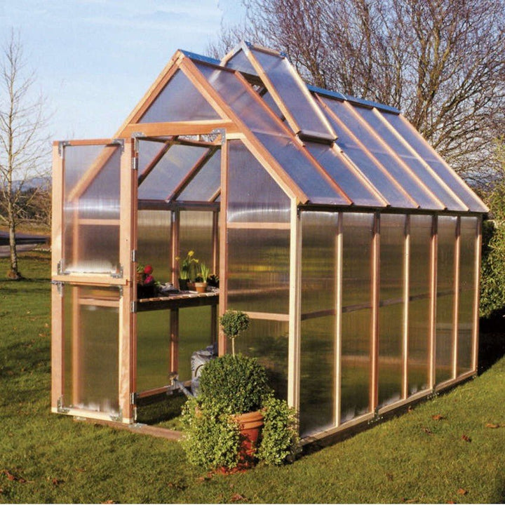 Sunshine DIY Gardenhouse Kit 6 ft. Wide with 4.5mm Twinwall Polycarbonate Panels and Redwood Frame - Greenhouse Megastore