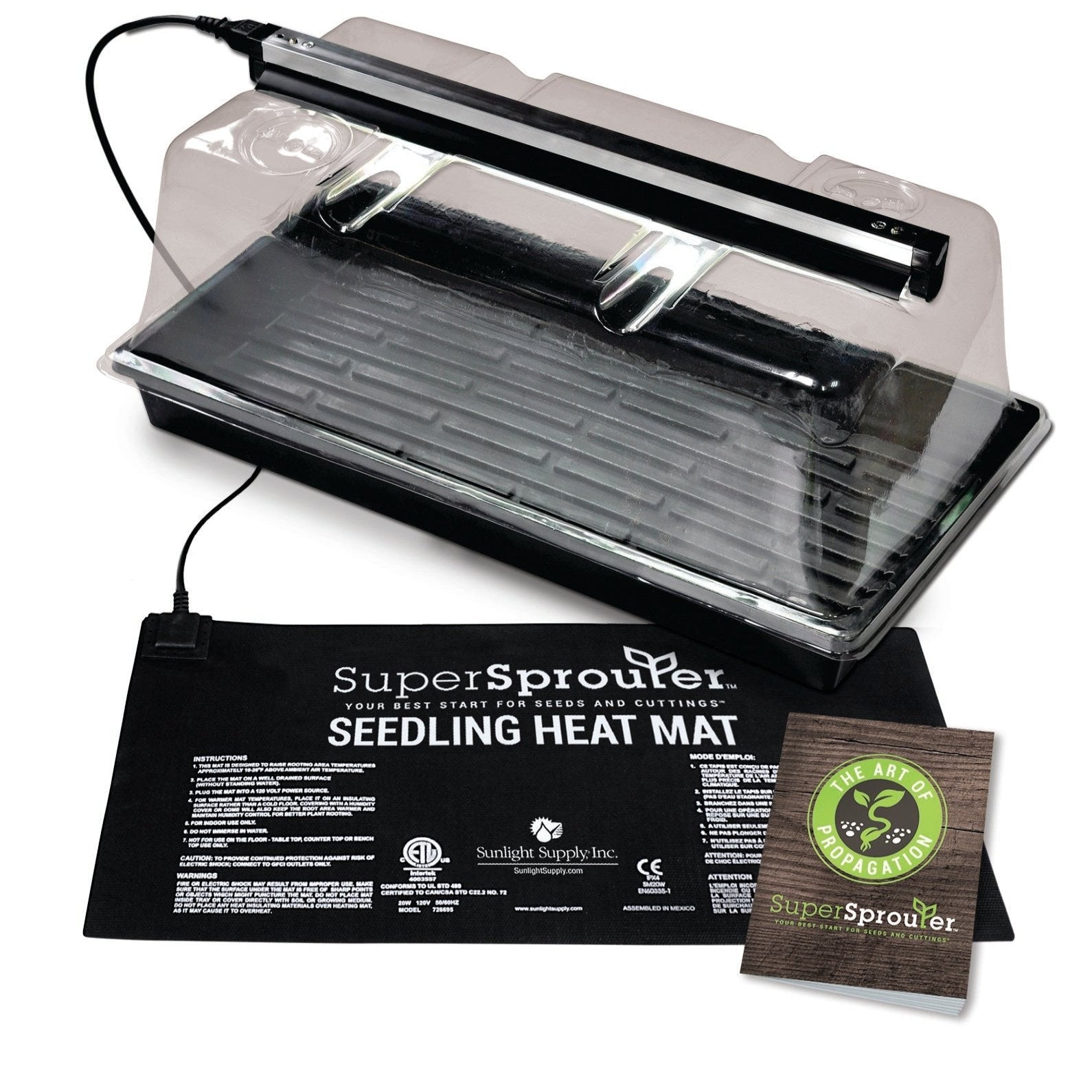 Super Sprouter premium heated propagation kit with dome, tray, mat, and light