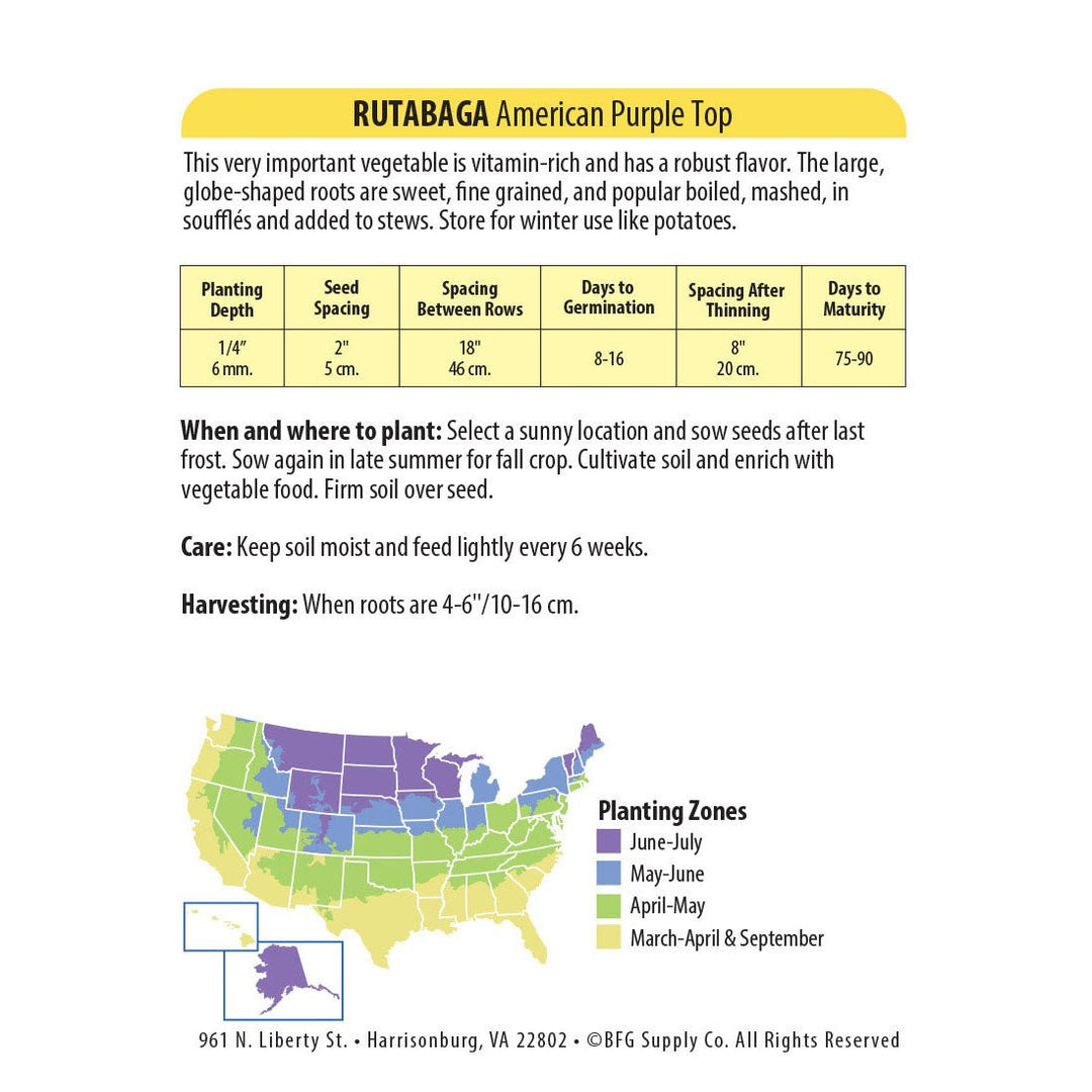 Wetsel Seed™ American Purple Top Rutabaga Seed - Greenhouse Megastore