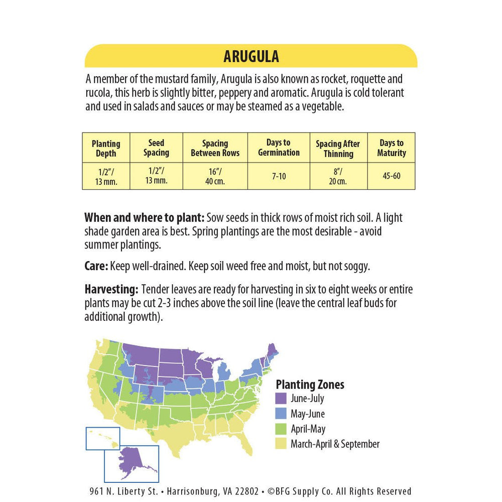 Wetsel Seed™ Arugula Rocket Seed - Greenhouse Megastore