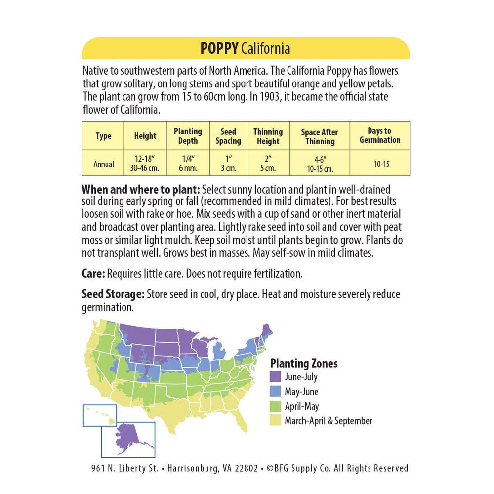 Wetsel Seed™ California Orange Poppies Seed - Greenhouse Megastore