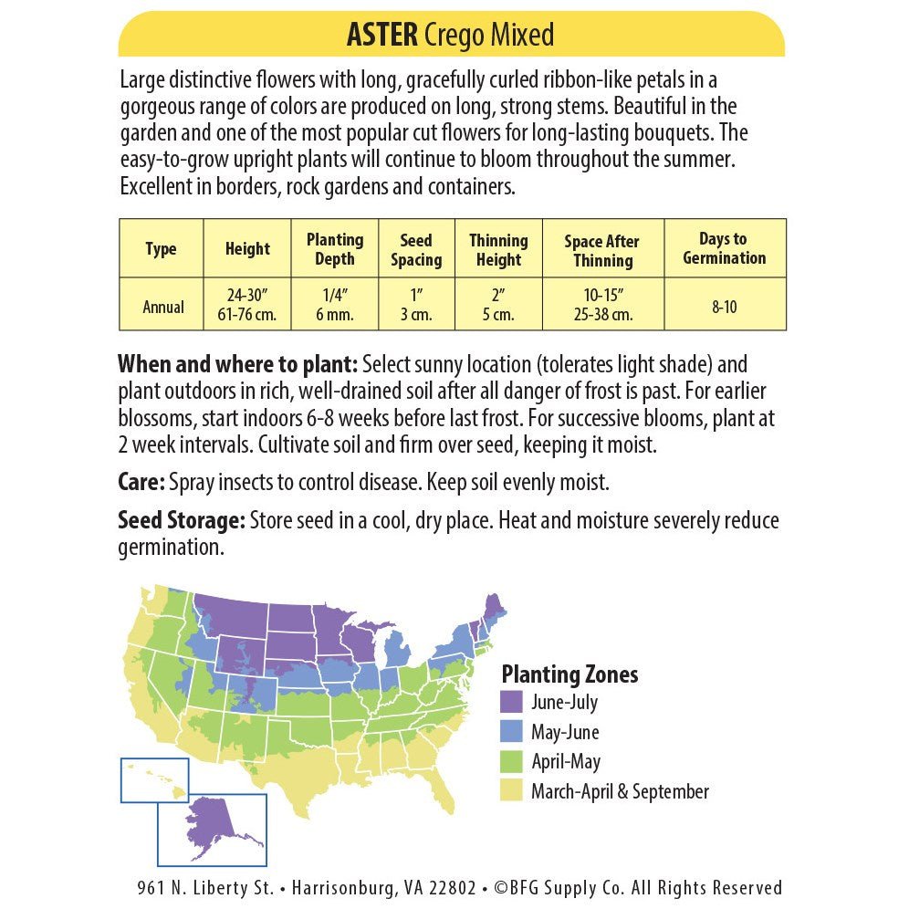 aster seed to flower time Wetsel Seed™ Crego Mixed Aster Seed