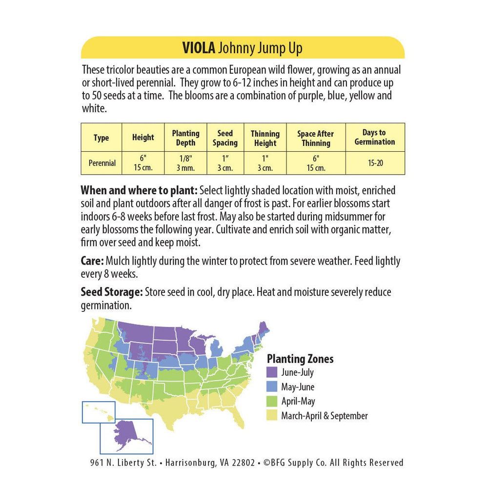 Wetsel Seed™ Johnny Jump Up Viola Seed - Greenhouse Megastore
