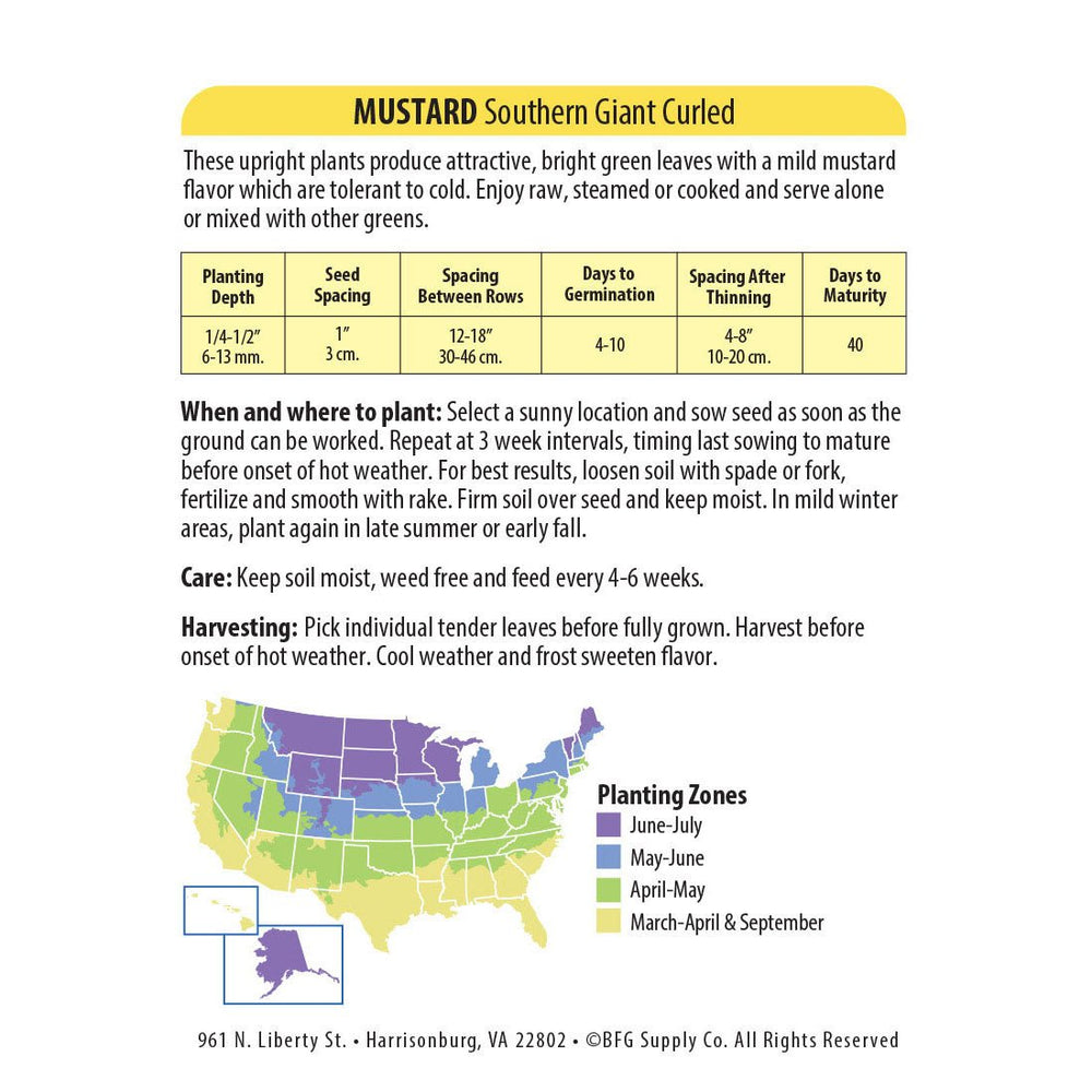 Wetsel Seed™ Mustard Southern Giant Curled Seed - Greenhouse Megastore