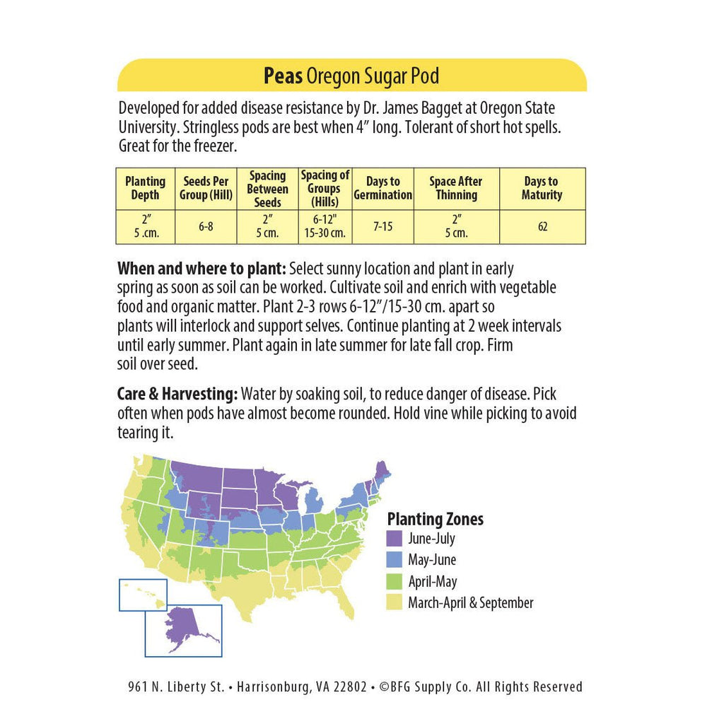 Wetsel Seed™ Organic Oregon Sugar Pod II Peas Seed - Greenhouse Megastore