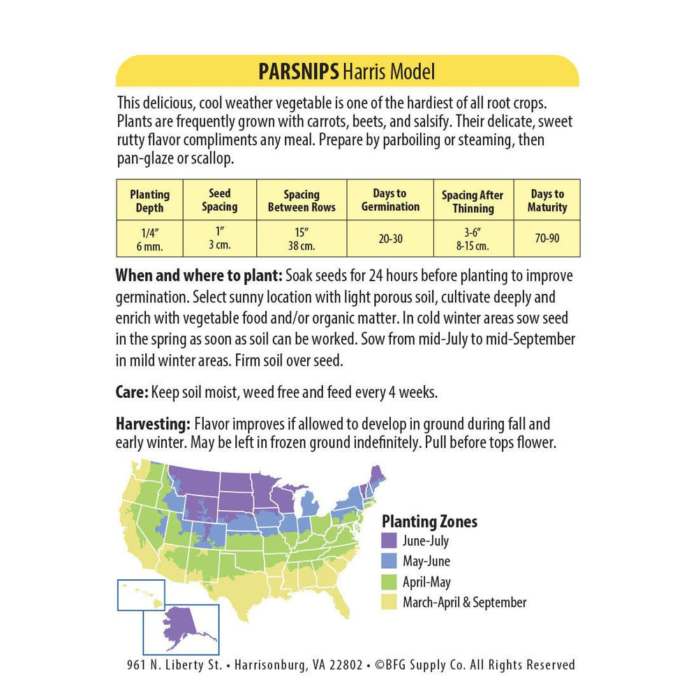 Wetsel Seed™ Parsnips Harris Model Seed - Greenhouse Megastore