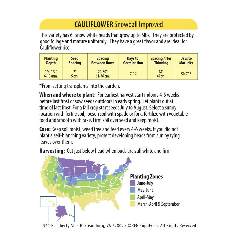 Wetsel Seed™ Snowball Improved Cauliflower Seed - Greenhouse Megastore