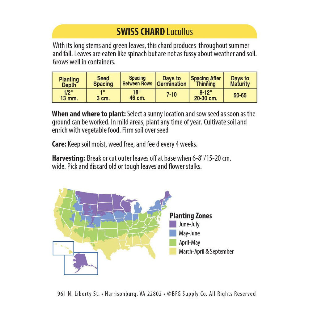 Wetsel Seed™ Swiss Chard Lucullus Seed - Greenhouse Megastore