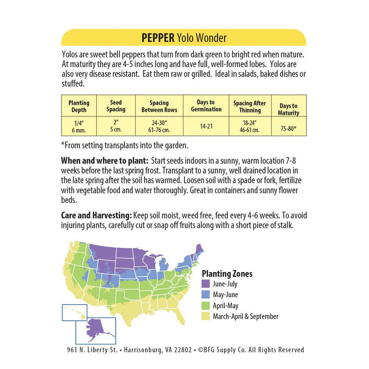 Wetsel Seed™ Yolo Wonder Pepper Seed - Greenhouse Megastore