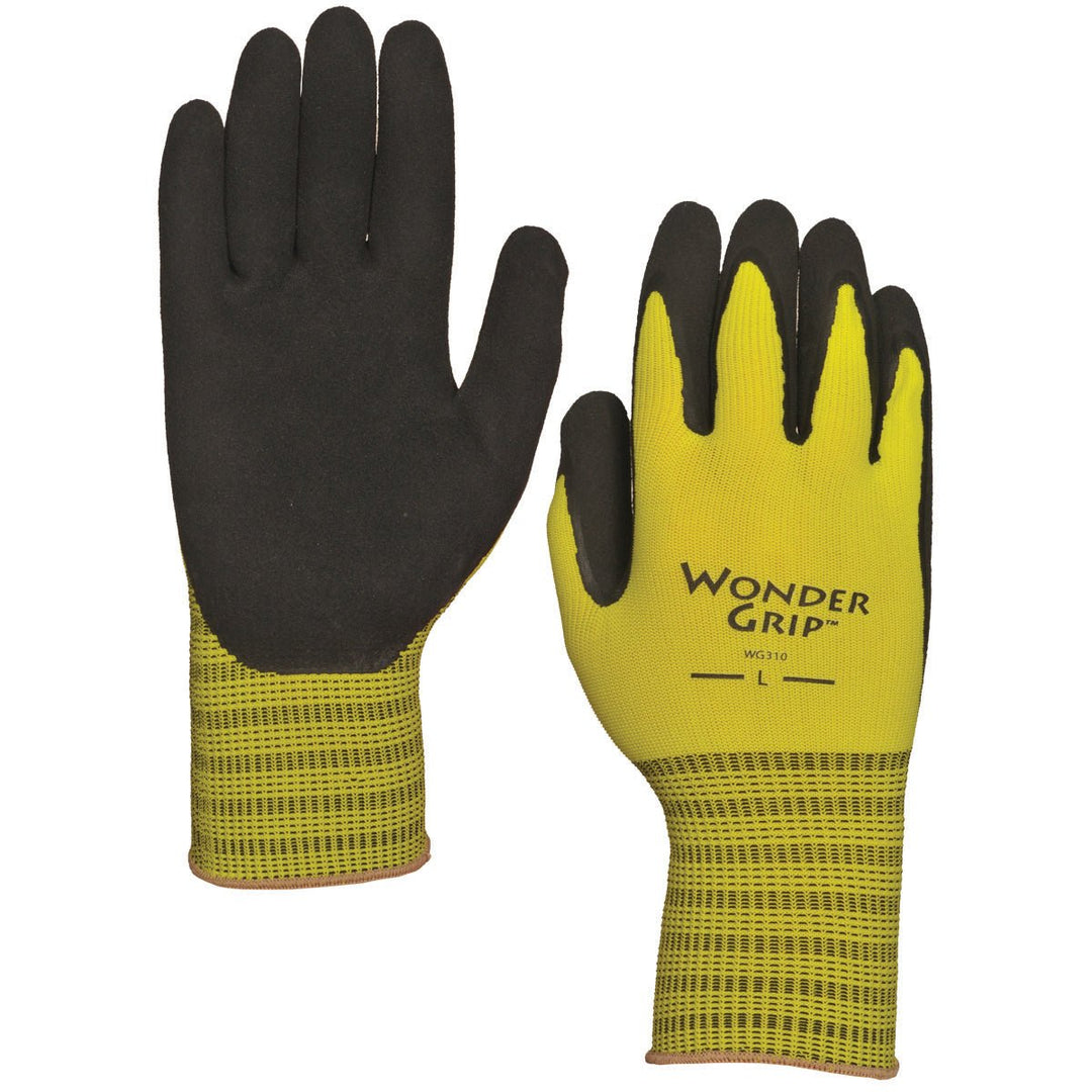 Wonder Grip WG310M Extra Grip Seamless Knit Work Gloves, Double-Coated Black Latex Palm, Excellent Wet or Dry Grip, Medium, Yellow