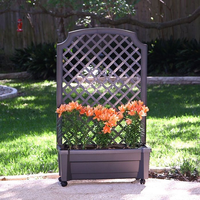 Calypso 31 x 13.5 x 53 in. Planter with Trellis & Reservoir - Greenhouse Megastore