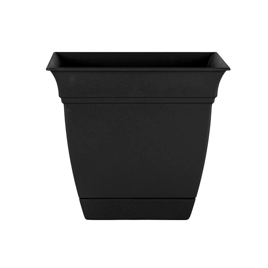 Eclipse Black Square Planter with Saucer - Greenhouse Megastore
