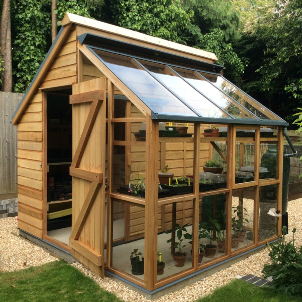 Gabriel Ash Classic Grow & Store Greenhouse Kit with Tempered Glass Panels and Red Cedar Wood Frame - Greenhouse Megastore