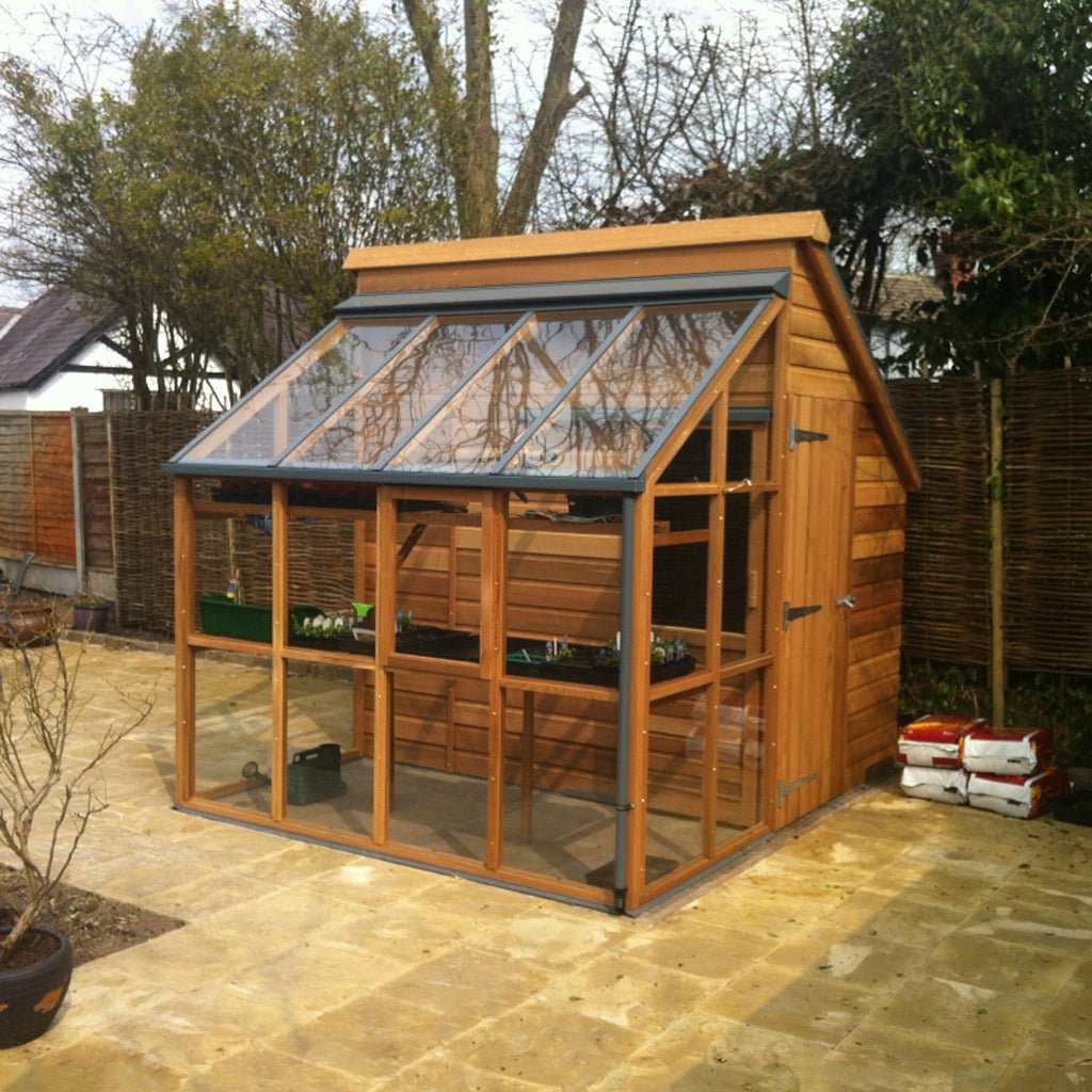 Gabriel Ash Classic Grow & Store Greenhouse Kit with Tempered Glass Panels and Red Cedar Wood Frame - Greenhouse Megastore