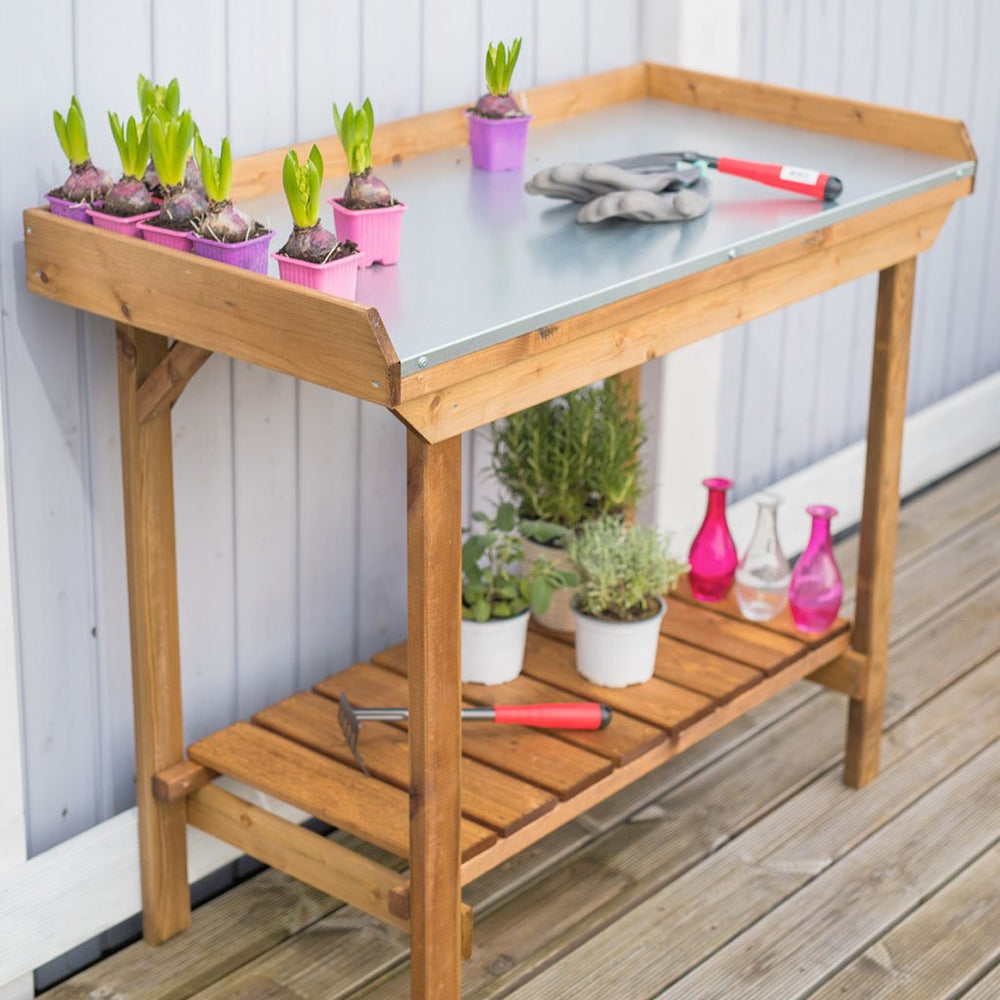 Gardener's Table With Tin Surface - Greenhouse Megastore